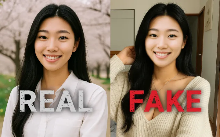 실제 사진과 딥페이크로 조작된 사진에 대한 예시 사진